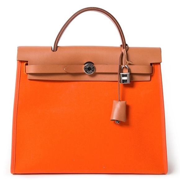 Hermes  Vache Hunter Toile Herbag Zip 31 PM Orange - Picture 1 of 13